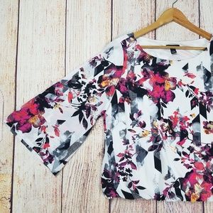 Alfani floral top long bell sleeve ruched hem